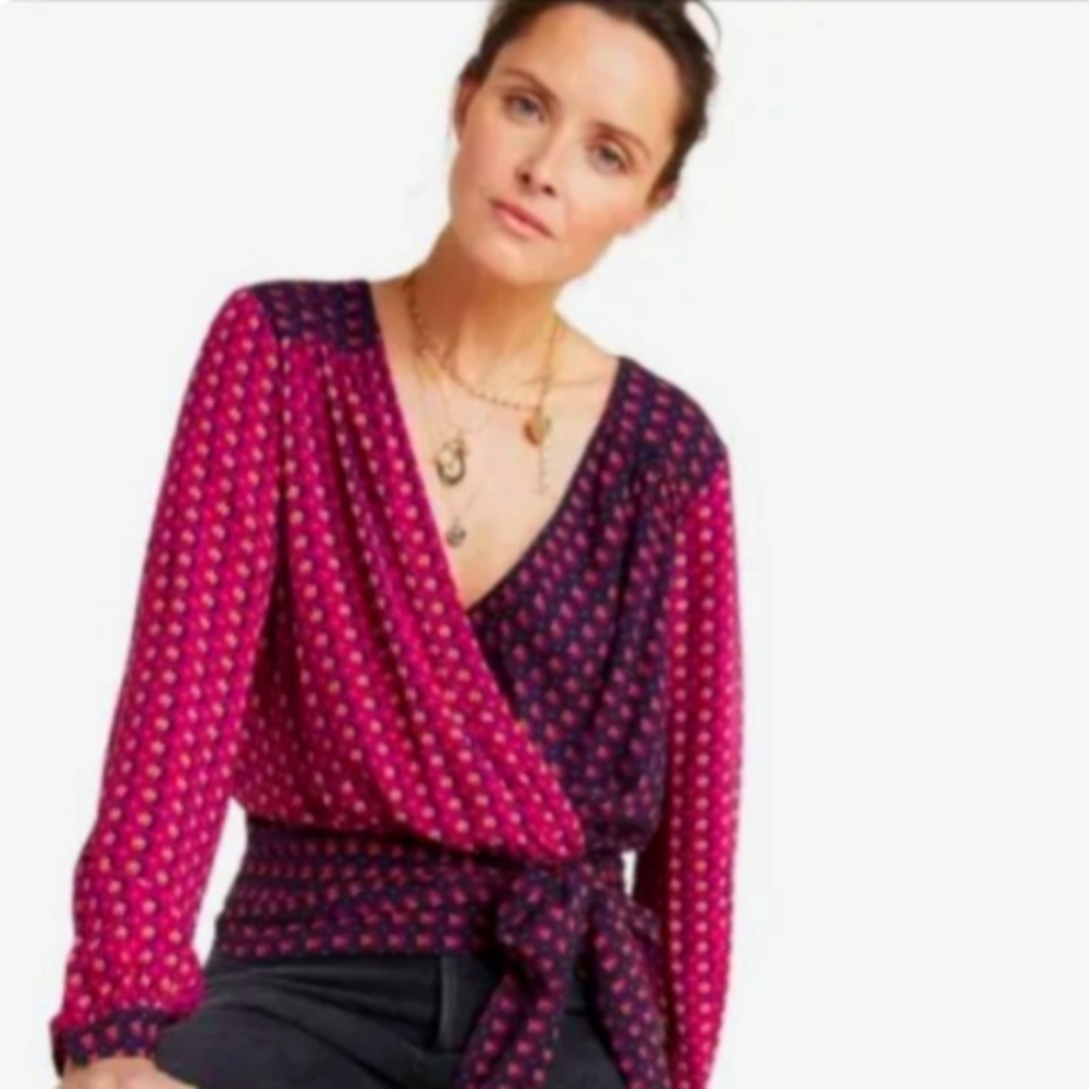Maeve pink and blue floral wrap top
